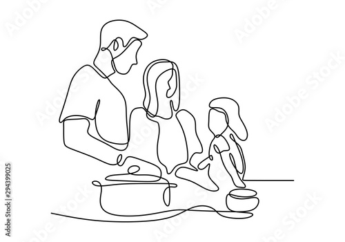 People cooking one line drawing continuous design minimalism style. Vector illustration enjoying hobby.