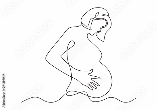 Continuous line drawing of Happy pregnant woman, silhouette picture of mother. Vector illustration simplicity design.