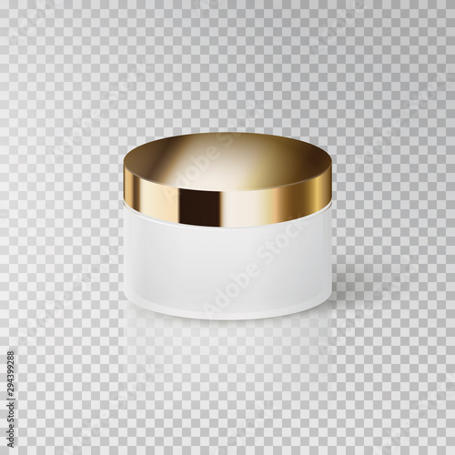 Cream container or jar with gold cover isolated on transparent background. Vector cosmetic product package template