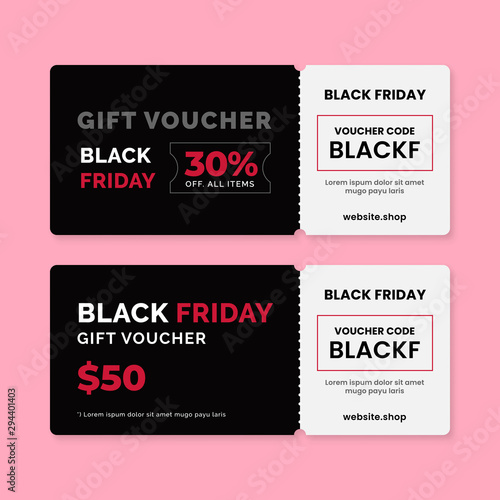 Black friday gift voucher card with coupon code text template design background promotion