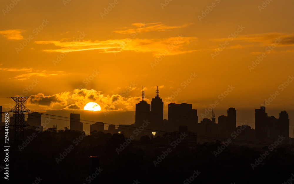 Sunset Melbourne city skyline