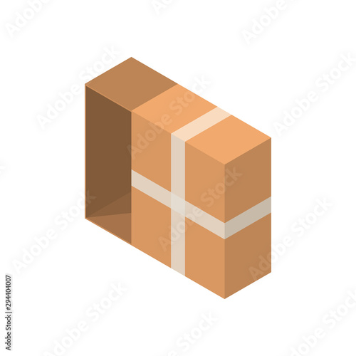 Isometric packaging cardboard box vector illustration in cartoon style on white background.