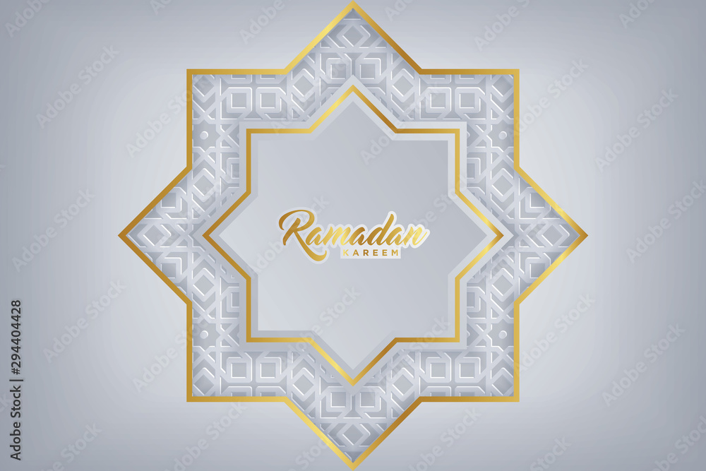 Ramadan Karem Islamic greetings, with 3d paper art style.