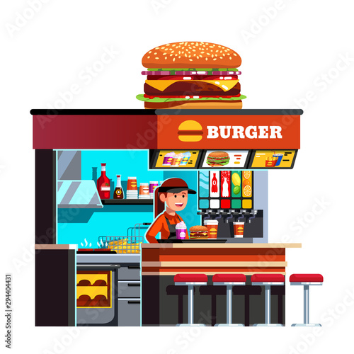 Modern small burger shop on the go kiosk