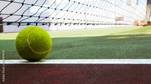 Tennis court with tennis ball close up, sport background