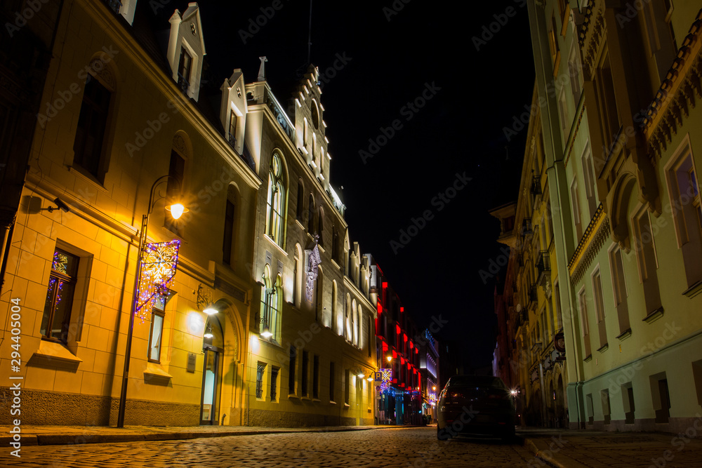 Night street  in old town of  Wroclaw. Poland