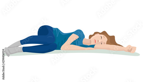 Girl is laying on the floor. Vector illustration