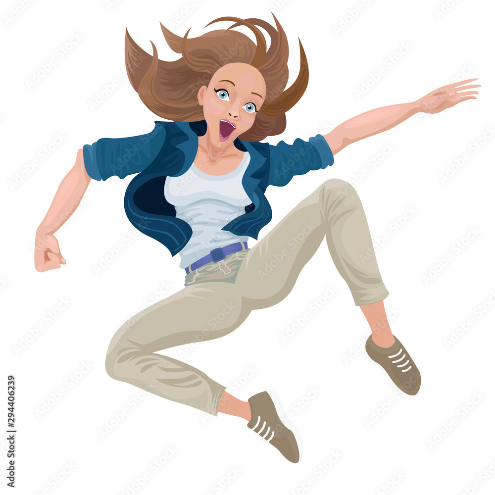 Young girl jumps higher. Vector cartoon illustration Stock Vector ...