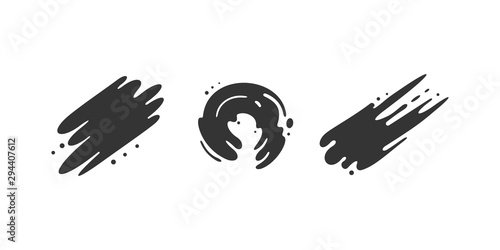 Black paint blots collection of vector icons. Cartoon paint splatters and ink splashes.