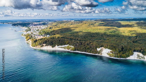 Aerial view of Sassnitz picturesque city on the edge of Jasmund National Park on the island of Ruga © konradkerker