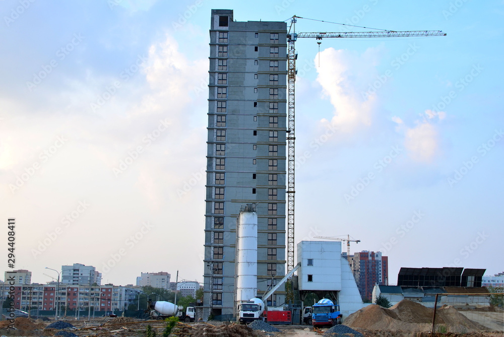Mobile concrete batching plant at the construction site on the ...