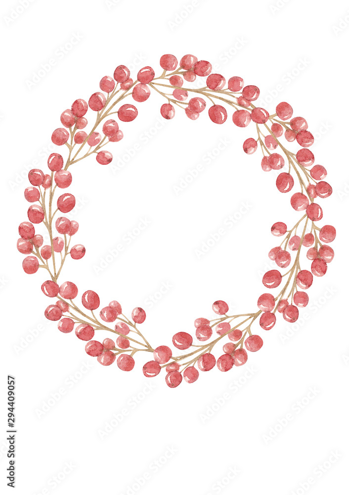 watercolor hand drawn christmas holly berry wreath, winter plant isolated on white background watercolor hand drawn christmas holly berry wreath, winter plant isolated on white background
