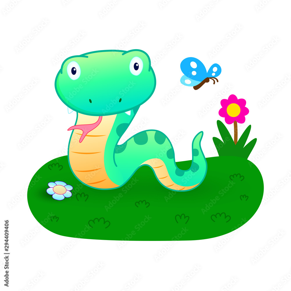 Cute snake with butterfly and flower Cute snake with butterfly and flower