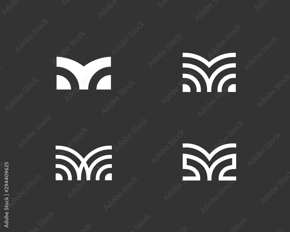 Set of letter M linear logo icon design modern minimal style ...