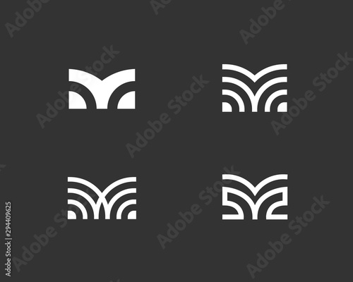 Set of letter M linear logo icon design modern minimal style illustration. Set alphabet vector emblem sign symbol mark logotype