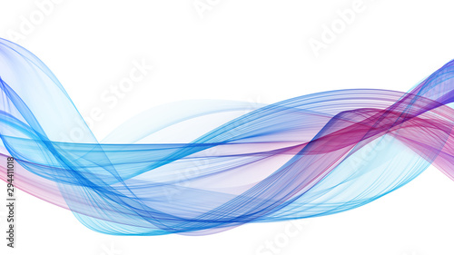 Abstract soft wave design, decoration element. Purple and blue curves on white isolated background.