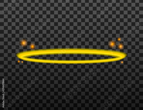 Set Halo angel ring . Holy golden nimbus circle isolated on black transparent background. Vector illustration.