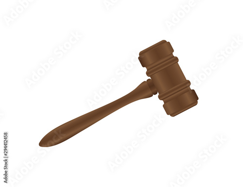Wooden judge gavel and soundboard isolated. Vector stock illustration.