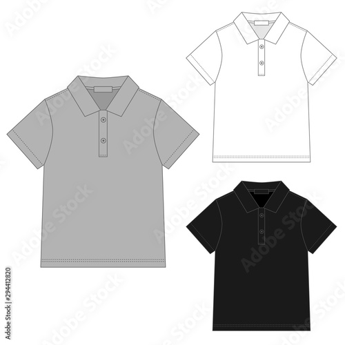 Set of polo t shirt design template. Technical sketch unisex polo t shirt.