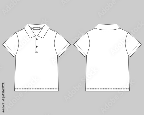 Polo t-shirt design template on gray background. Technical sketch unisex polo t shirt.