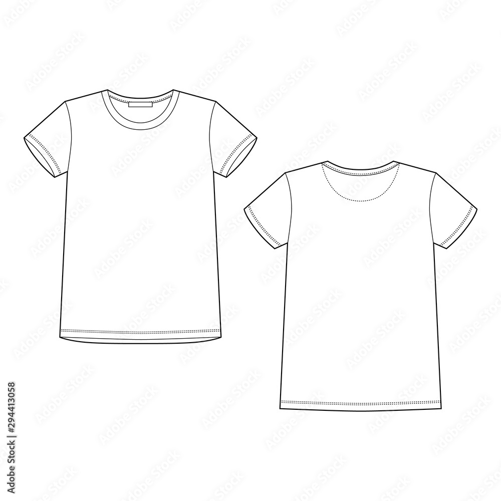 Naklejka premium Technical sketch white t shirt. T-shirt design template. Front and back