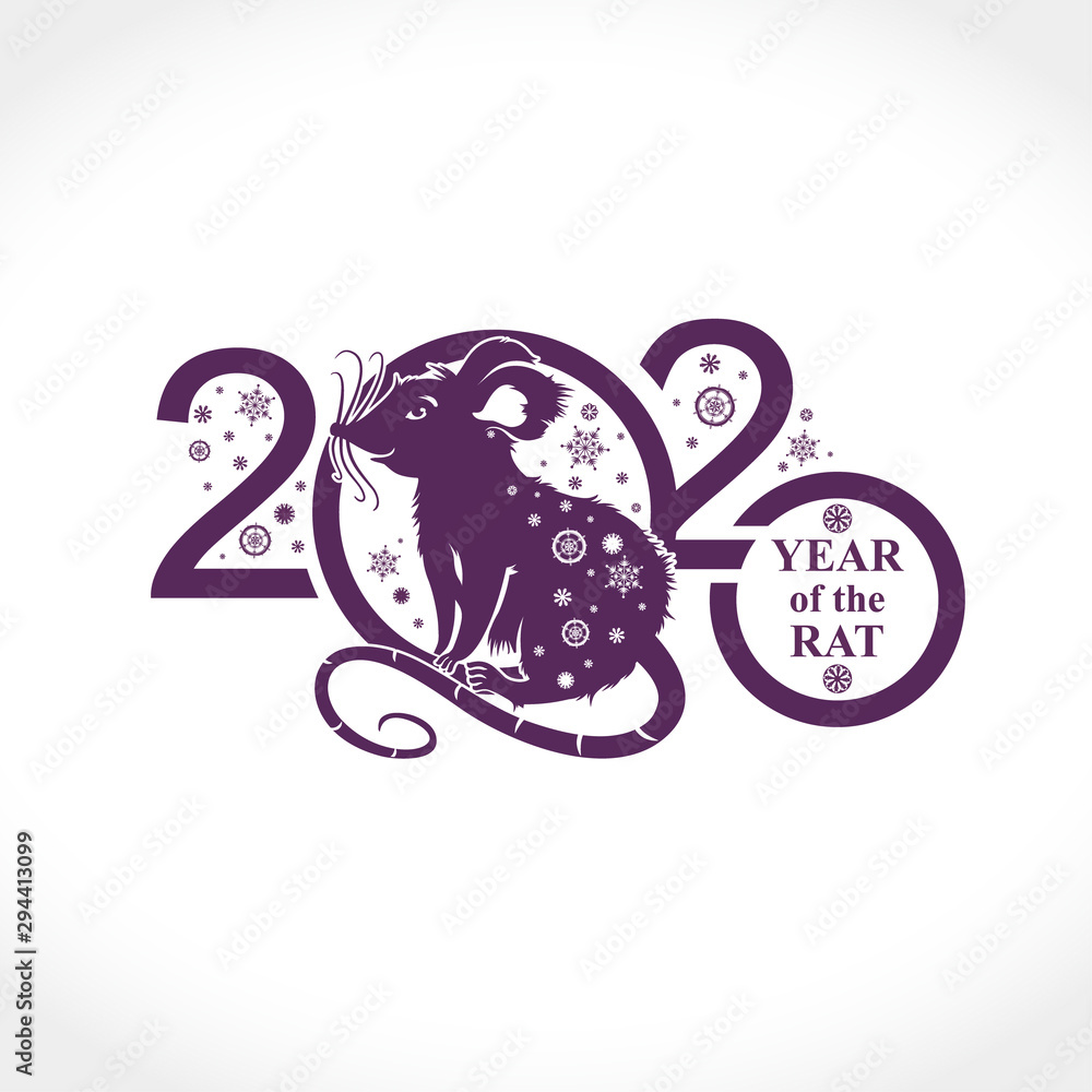 New Year card with the symbol of 2020 Rat. Silhouette of figures and snowflakes. Vector element for New Year's design. New Year card with the symbol of 2020 Rat. Silhouette of figures and snowflakes. Vector element for New Year's design.