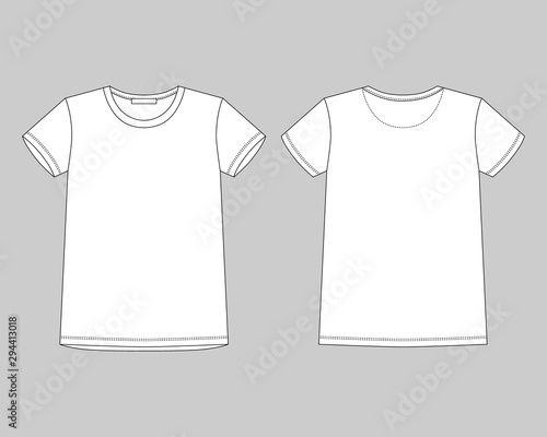 Technical sketch unisex t shirt on gray background. T-shirt design template.