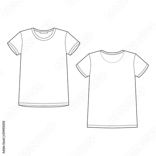 Technical sketch white t shirt. T-shirt design template. Front and back
