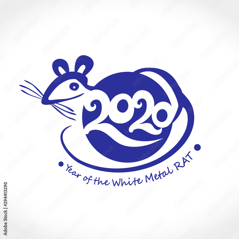 Round vector symbol Rat 2020. Vector stamp of the year of the Chinese horoscope 2020 White Metal Rat. Chinese New Year design. Round vector symbol Rat 2020. Vector stamp of the year of the Chinese horoscope 2020 White Metal Rat. Chinese New Year design.