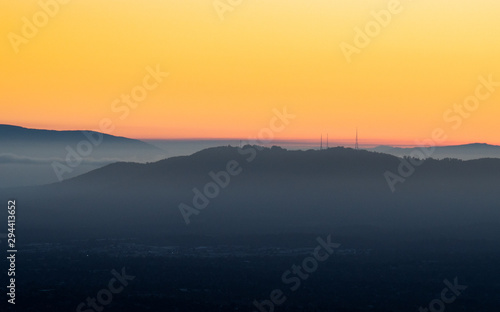 Sunrise over the Dandenong Ranges on the eastern outskirts of Melbourne, Australia photo