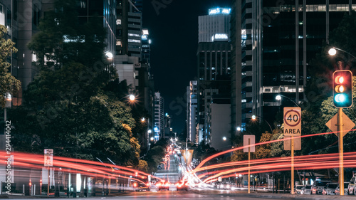 The light trails of vehicles leading into Perth city, Australia