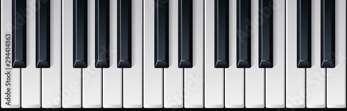 Realistic piano keys. Realistic detailed shaded piano keyboard seamless. Music instrument top view. Vector illustration