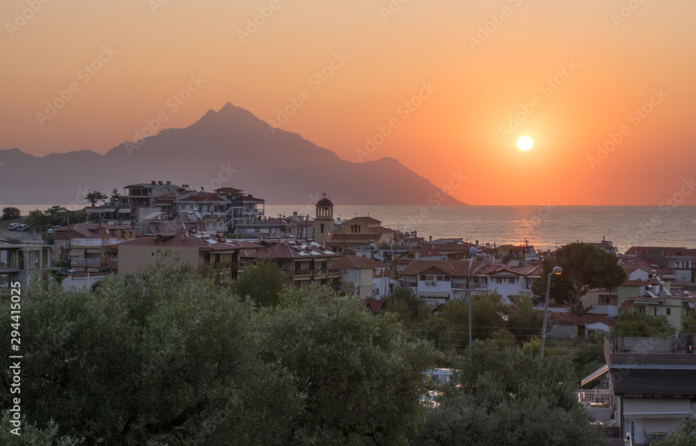 Sarti Sithonia Chalkidiki Macedonia Greece sunrise mountain Athos