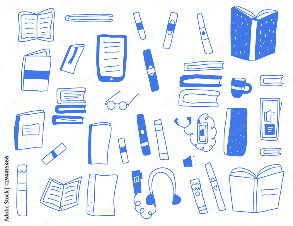 Set of books in doodle style. Vector illustration. Set of books in doodle style. Vector illustration.