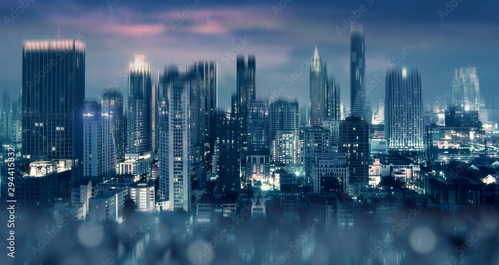 Obraz premium Tło centrum miasta z abstrakcyjnym skutkiem w nocy.