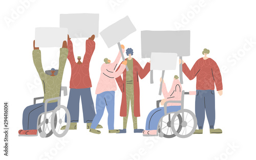 Vector protest people holding blanks of placard.