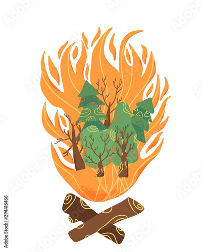 Forest fire concept. Wildfire sign. Vector design.