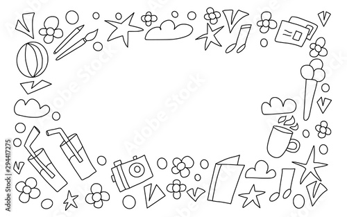 Frame with decor in doodle style. Vector design.