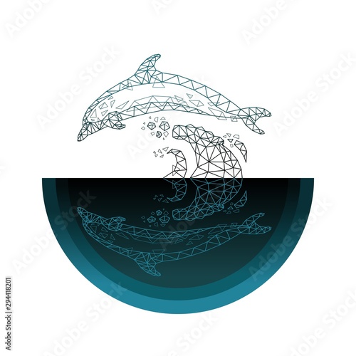 wireframe dolphin jumps out of the water