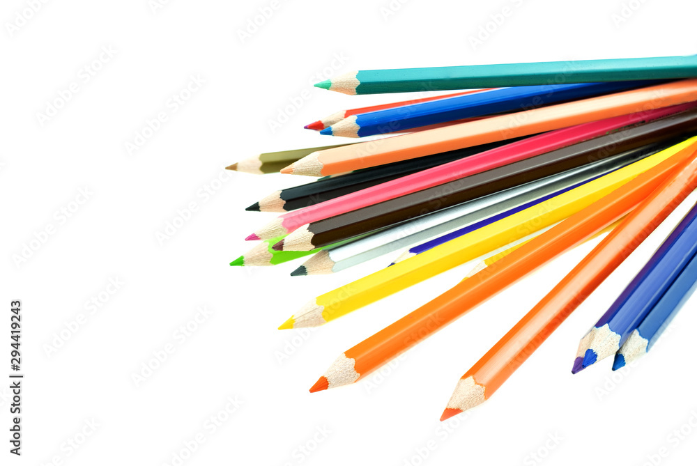 Collection of crayon de couleur for drawing at white background