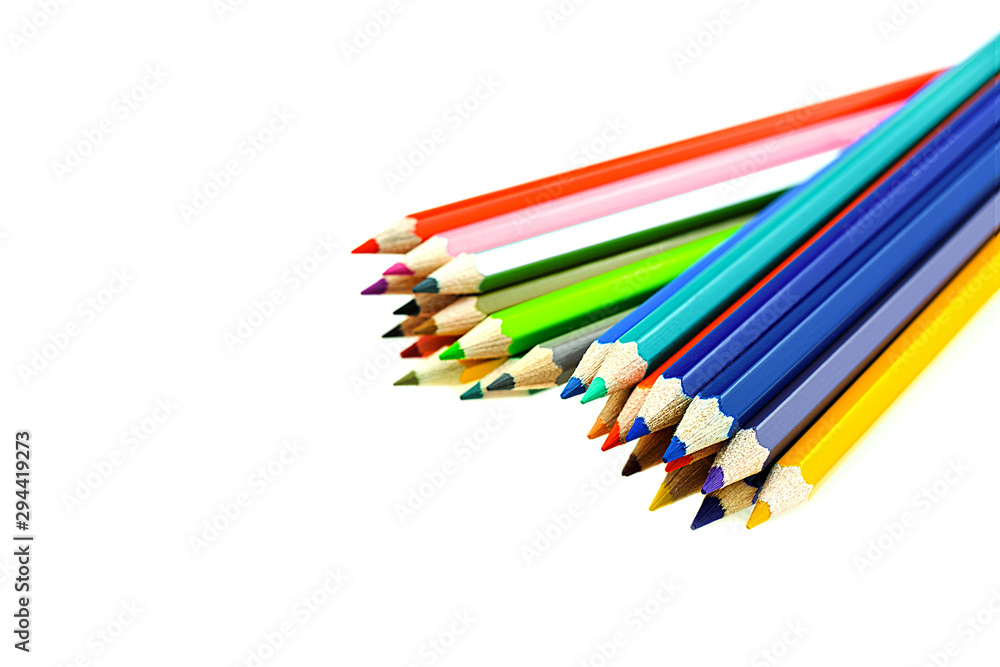 Collection of crayon de couleur for drawing at white background Collection of crayon de couleur for drawing at white background