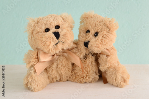 Teddy bear couple cuddling