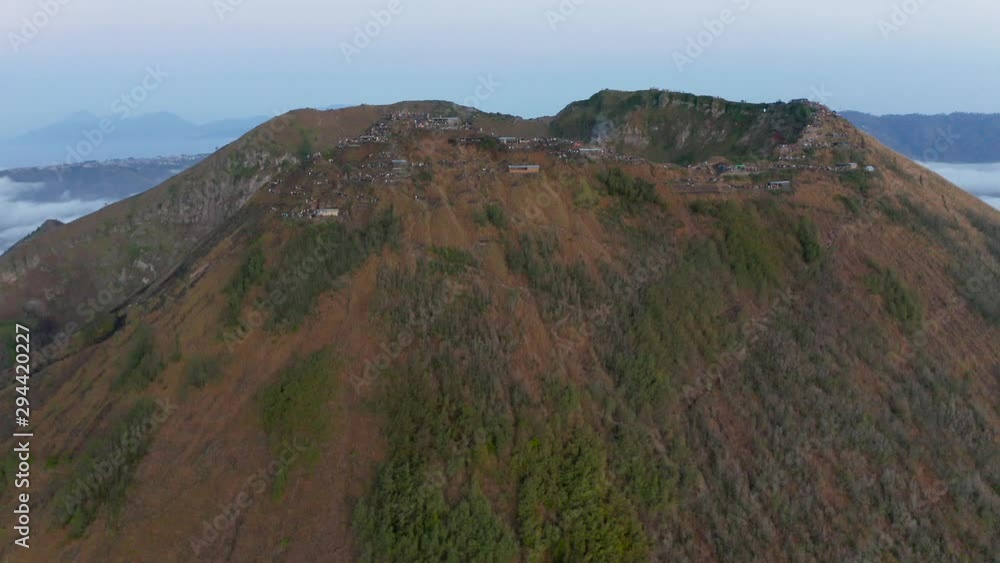 aerial wide shot view of volcano in bali, push in aerial wide shot view of volcano in bali, push in