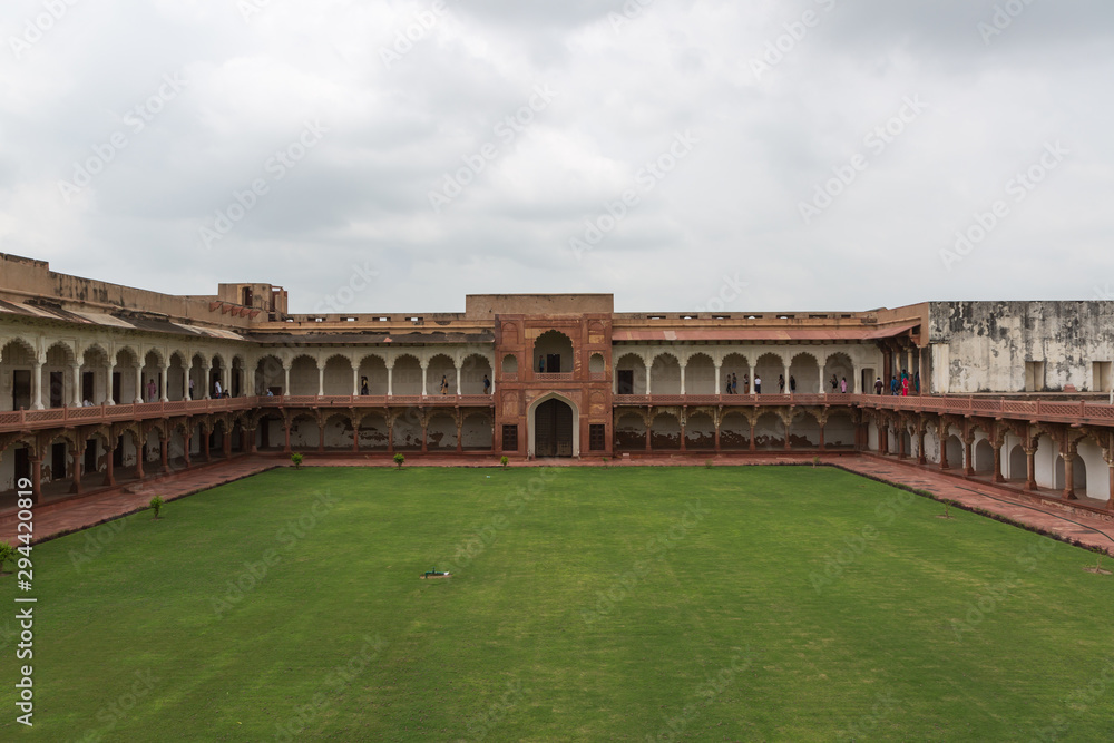 Agra, India - August 13, 2019: Agra Fort courtyard in Agra, Uttar Pradesh India
