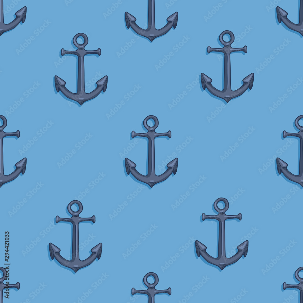 Vector Seamless Pattern of Cartoon Anchors on Blue Background Vector Seamless Pattern of Cartoon Anchors on Blue Background