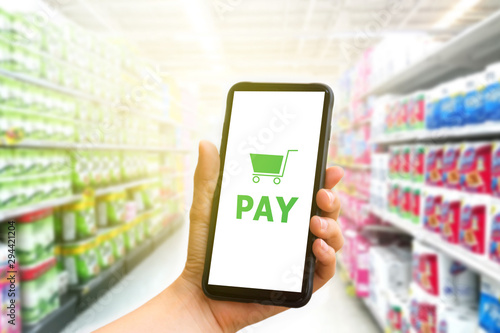 Online payment with smartphone in supermarket
