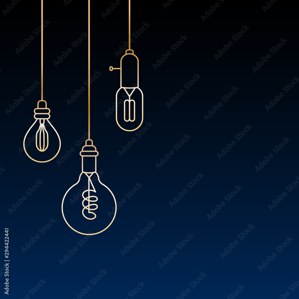 Card template with retro stylized linear electric bulbs Card template with retro stylized linear electric bulbs