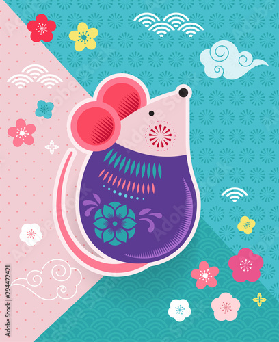 Happy Chinese new year design. 2020 Rat zodiac. Cute mouse cartoon.  photo