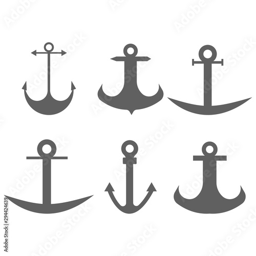 A set of anchors. Anchor of different sizes in gray on a white background