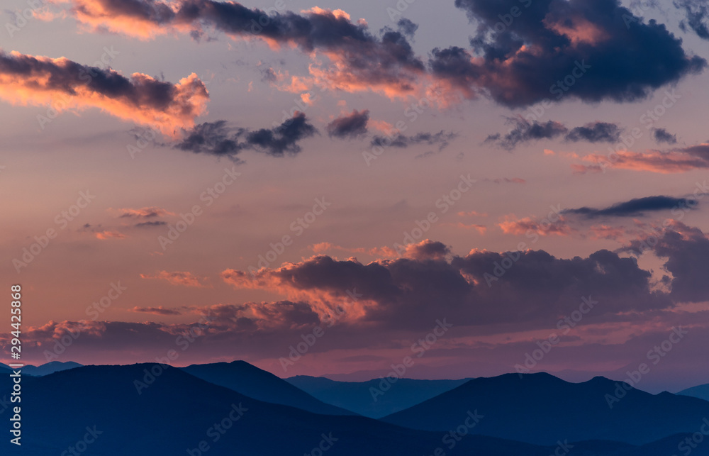 Shades of mountains pink sky sunset